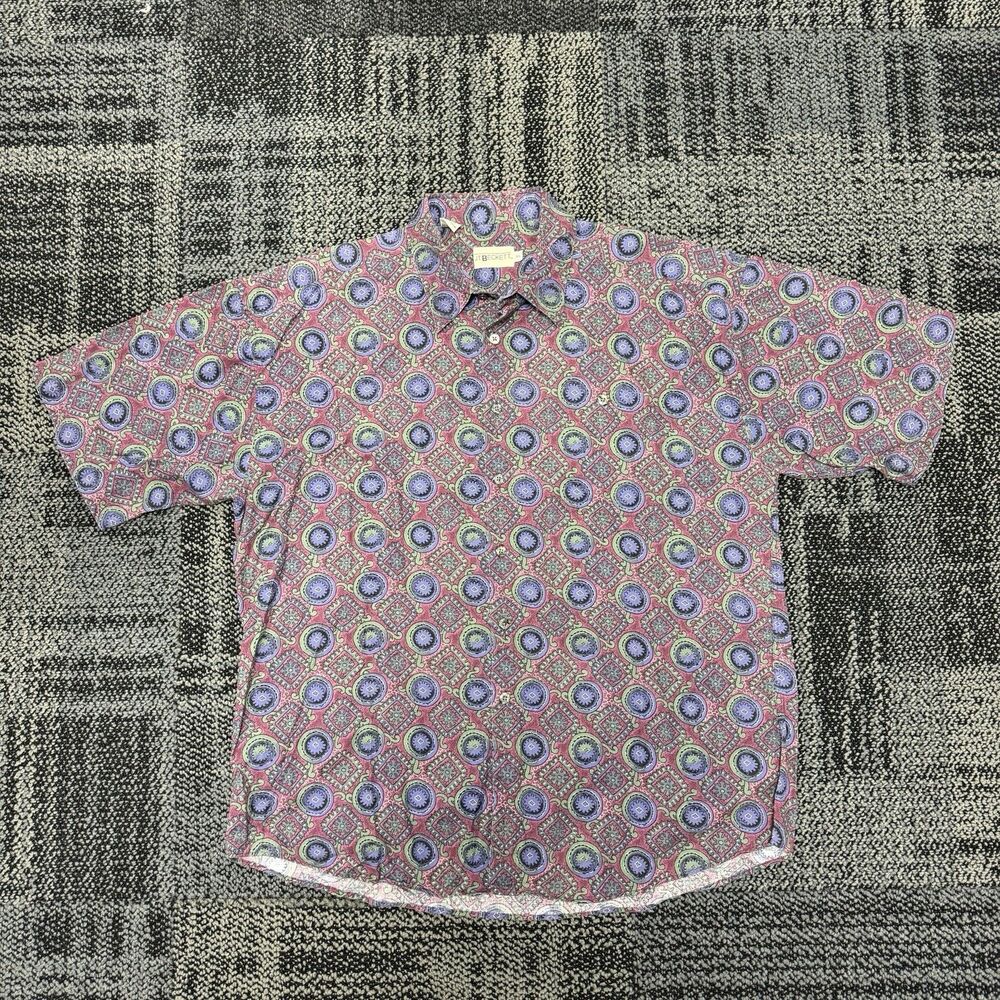 JT Beckett Men XL 100% Cotton Square Oval Print Button Down Shirt Blue Purple
